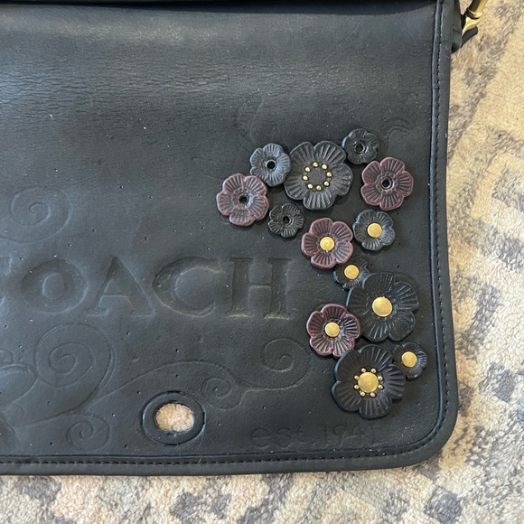 AUTH Vintage 1990-1993 Black Coach Pocket Purse 9755 Tea Rose Upcycle - Picture 12 of 12